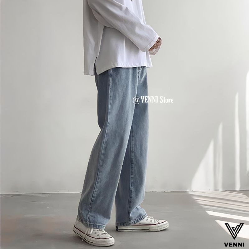 Quần jean VENNI nam nữ ống rộng quần dáng suông màu xanh nhạt - JOR01 | BigBuy360 - bigbuy360.vn