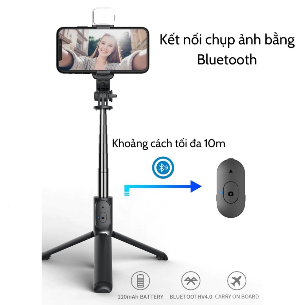 Gậy chụp ảnh Bluetooth Selfie có đèn LED Q02S kèm chân đế Tripod đa năng