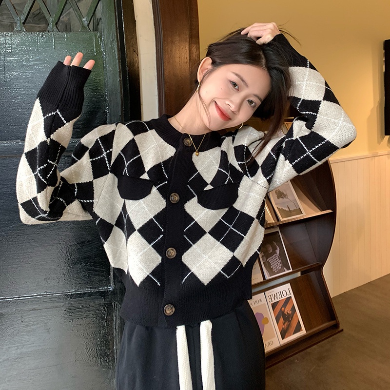 ZHELIHANGFEI Áo Cardigan Dệt Kim Tay Dài Lưng Cao Kiểu Retro Xinh Xắn