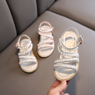 Giày sandal đế mềm đính ngọc trai nhân tạo thời trang cho bé gái