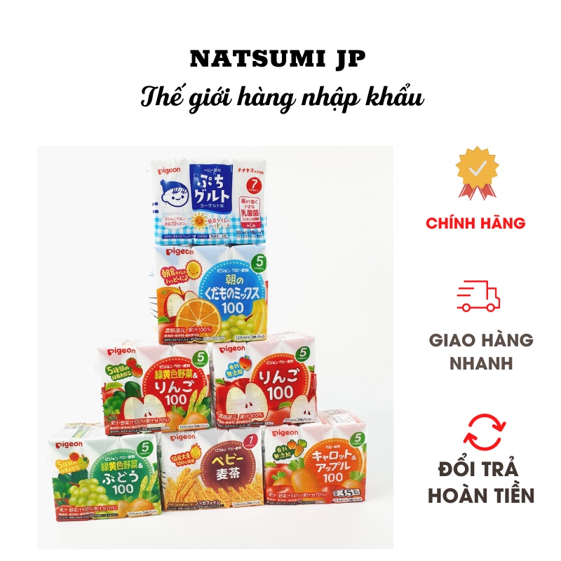 Nước Ép Trái Cây Pigeon Cho Bé Từ 5 Tháng Tuổi Nhật Bản 125ML Lốc 3 Hộp