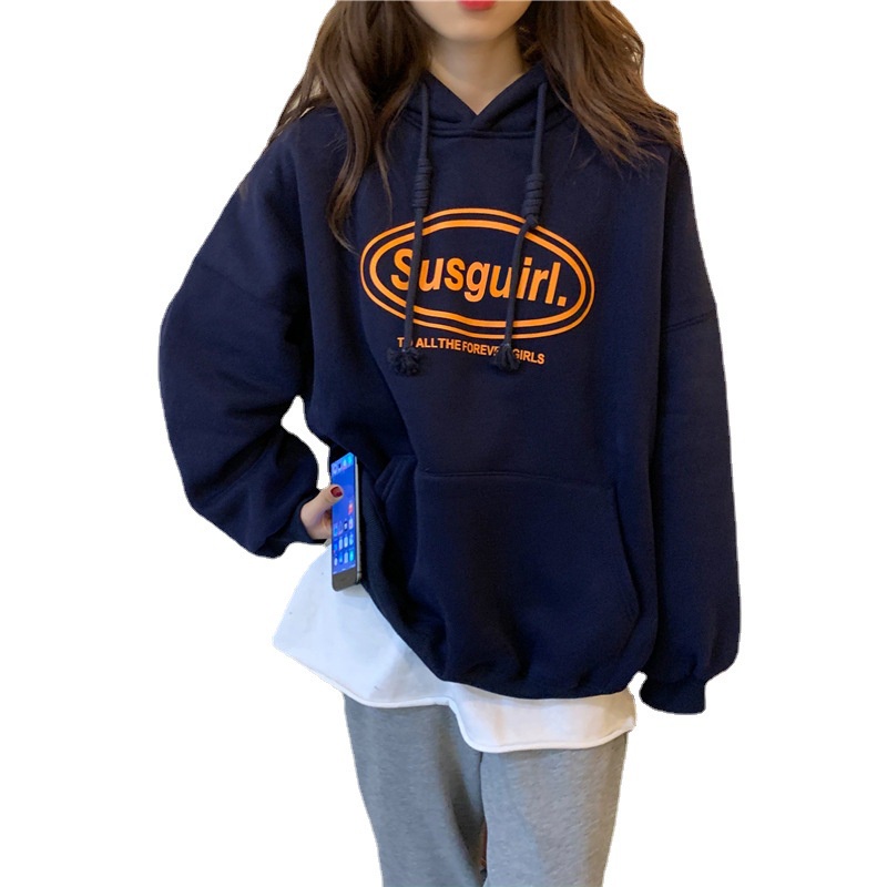 Áo hoodie tay dài dáng rộng in chữ thời trang tùy chọn màu sắc