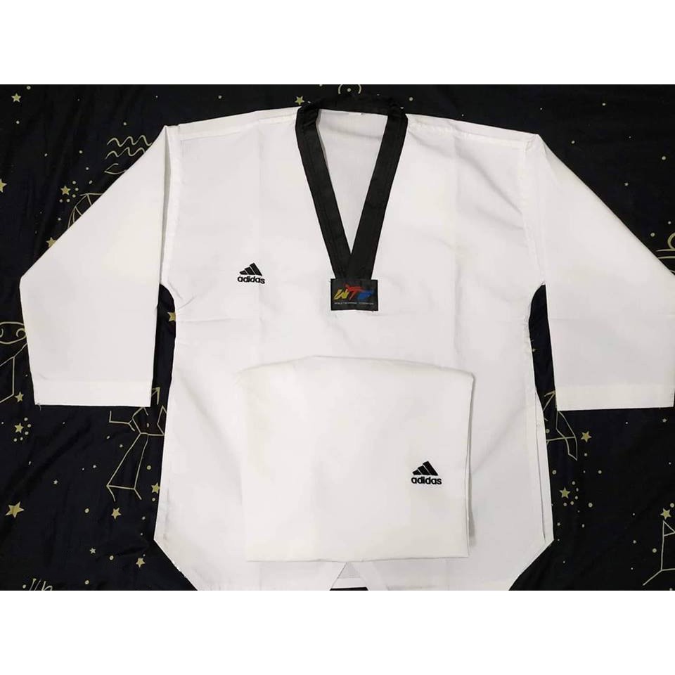 [Có Video Review] Võ phục Taekwondo Adidas vải 3 sọc Cổ đen và cổ Đỏ đen size 1m10 - 1m90