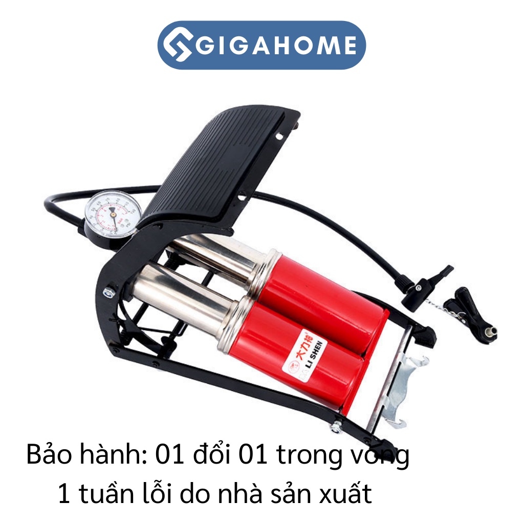 Bơm Xe Máy, Ô Tô Đạp Chân GIGAHOME 2 Piston, Có Đồng Hồ Đo Áp Suất Tiện Lợi 9250