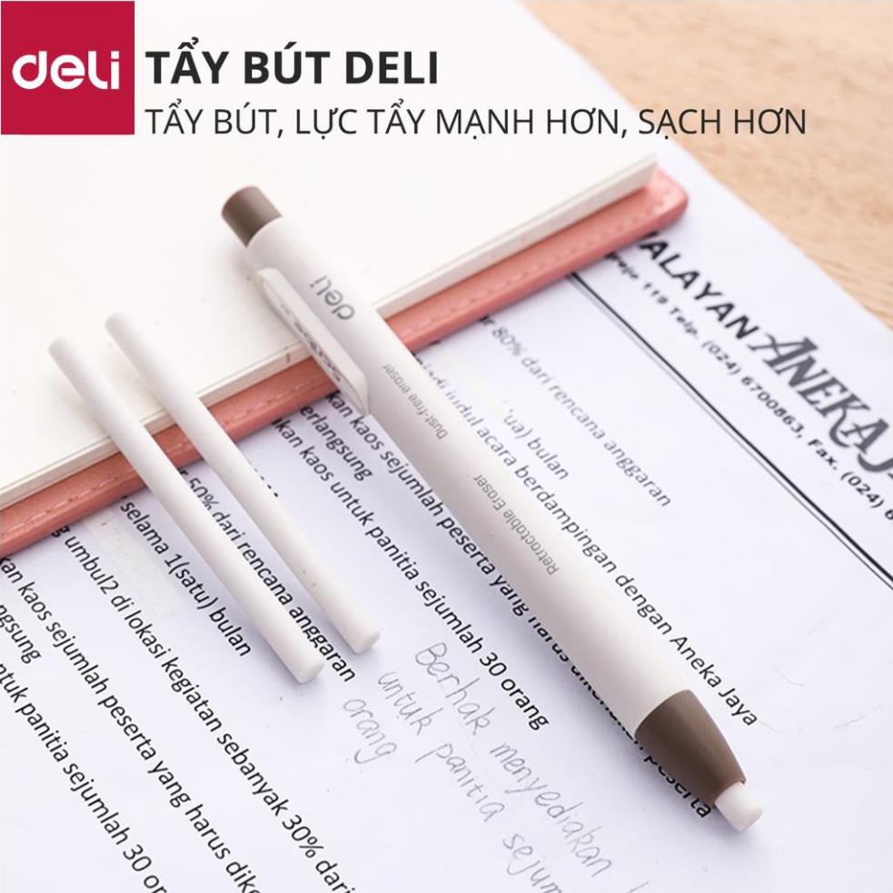 Tẩy chì 2B dạng bút bấm Deli - có bán lõi thay - Thân màu trắng nâu - EH01800/EH01912 [Deli]