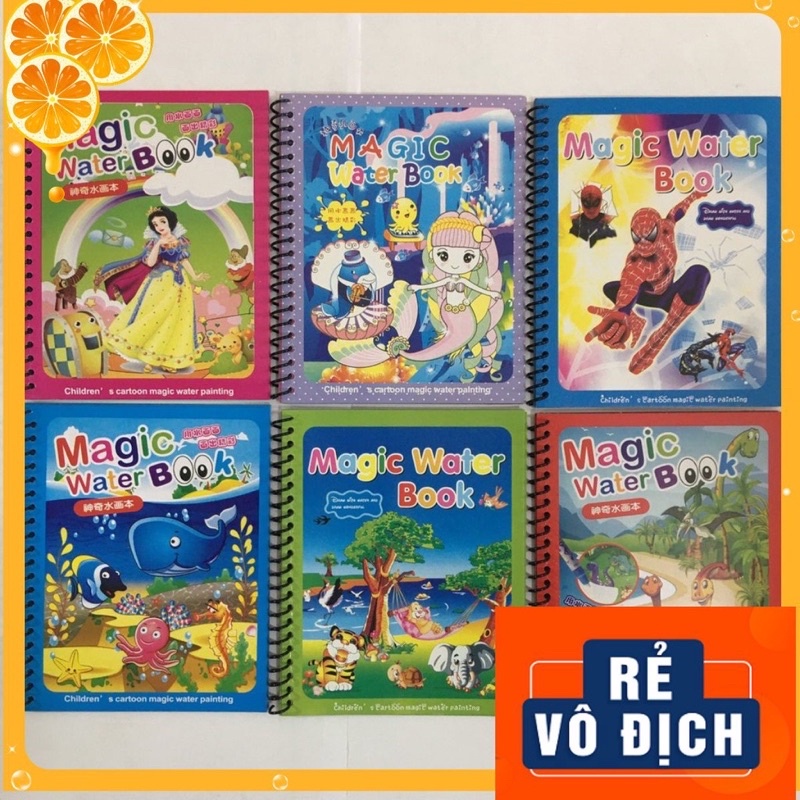 Tranh tô màu nước ma thuật, sách tập tô thần kỳ, magic water book cho bé giá tốt với 13 chủ đề tặng 1 bút tô màu