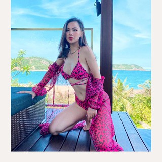 𝐌𝐈𝐀 𝐒𝐇𝐎𝐏 Bikini Đồ Bơi Hai Mảnh [Da Báo Hồng] Cup 3/4 Quyến Rũ Không Kèm Áo Khoác Ngoài [Vải Hàn Quôc]