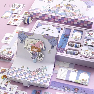 Set sổ tay kèm sticker washi tape giấy note thước kẻ - quà tặng, trang trí sổ, bullet journal, diy,...