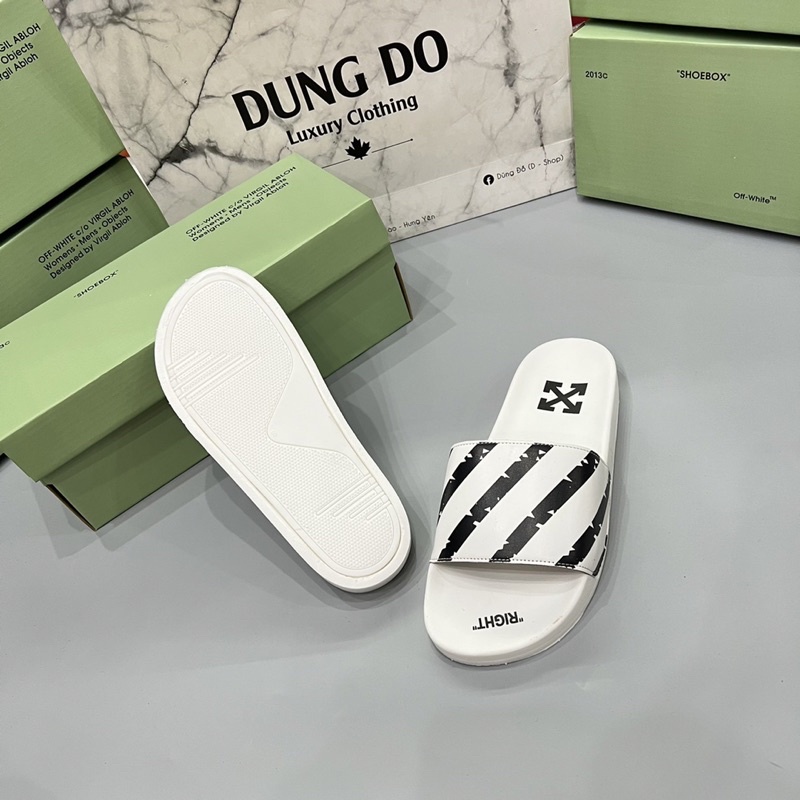 Dép Quai Ngang Da Off-White Sọc Trắng - Dép Lê Nam Nữ Hot Trend Hàng Đẹp Dl159-Dl90