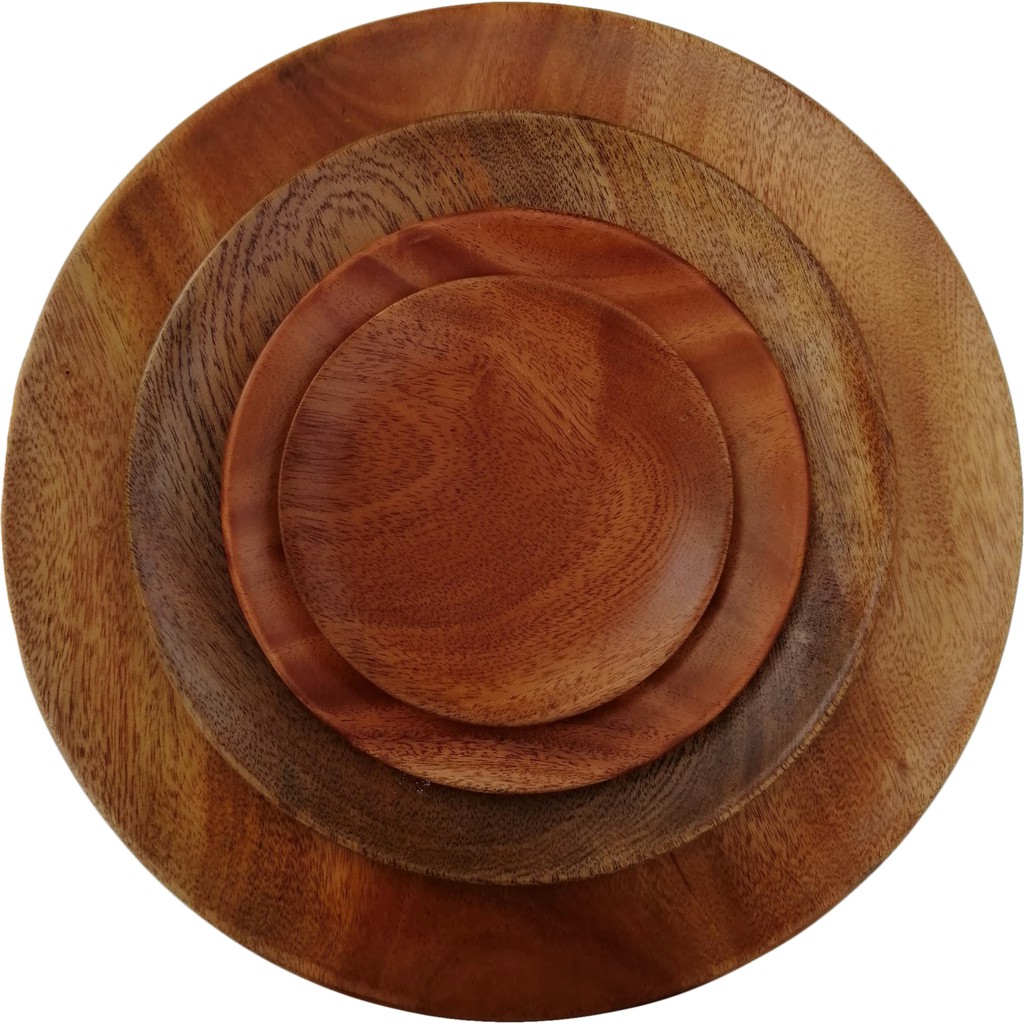 Combo 04 Khay/Dĩa Gỗ Xà Cừ Hình Tròn Có Đế Chân - Đồ Gỗ Nhà Bếp Thương Hiệu Trường Sơn