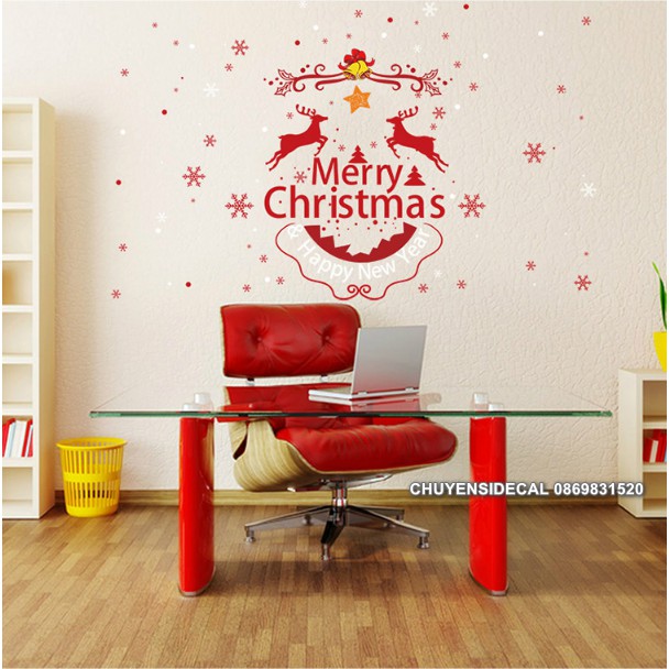 Decal dán tường Noel - Trang Trí giáng sinh họa tiết đỏ