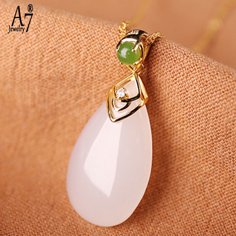 Vòng cổ Mặt Đá Ngọc Bích Trắng A7 Thanh Lịch Thời Trang Cho Nữ