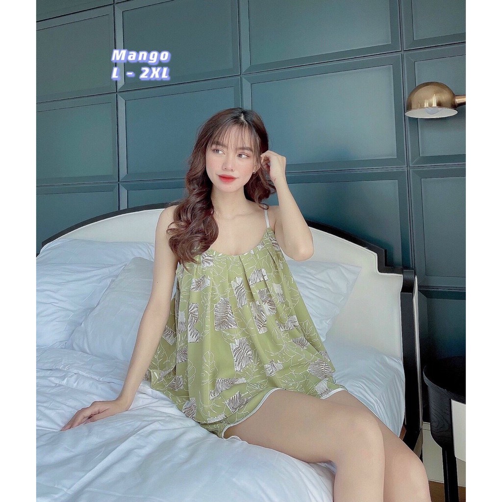 bộ mặc nhà lụa, bộ ngủ 2 dây cực dễ thương, chất lụa mango mềm mát | BigBuy360 - bigbuy360.vn