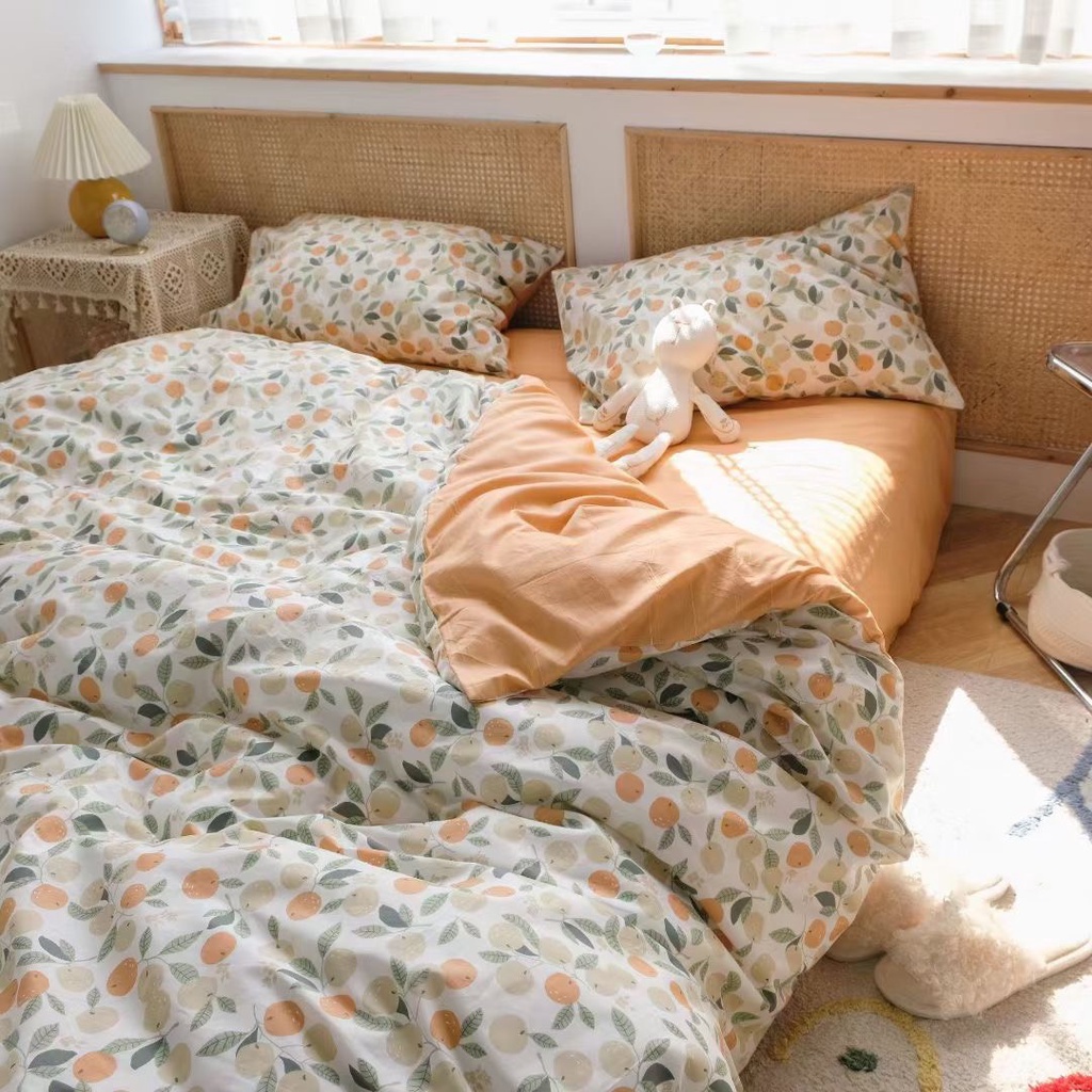 Bộ chăn ga gối ga giường cotton living Hàn Quốc các mẫu hoa quả mới nhất - Ngân Khánh Bedding drap giường