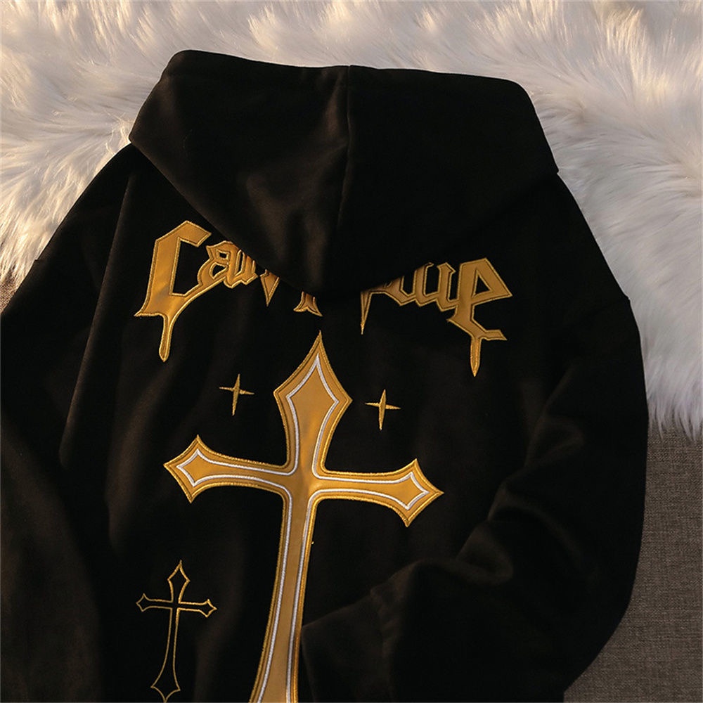 Áo Hoodie Thu Đông Dáng Rộng In Họa Tiết Chữ Thập Phong Cách retro Mỹ Cho Nam Và Nữ y2k