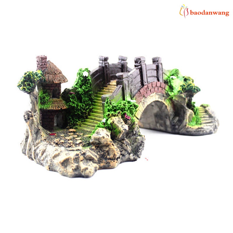 Cầu đá và cây cối bằng nhựa resin trang trí cảnh quan bể cá