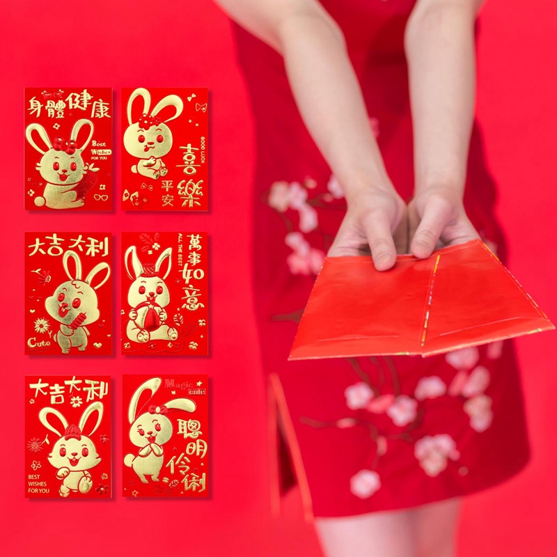 Set 6 Bao Lì Xì Đỏ Mừng Năm Mới 2023 Phong Cách Trung Hoa