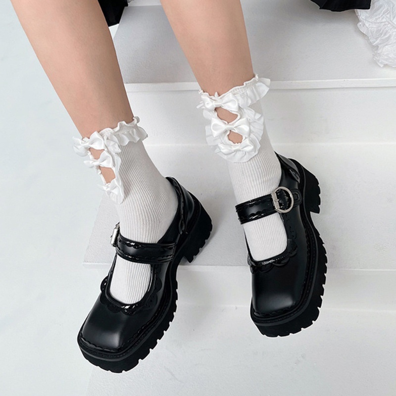 Vớ cotton phối bèo đính nơ phong cách lolita đáng yêu cho nữ
