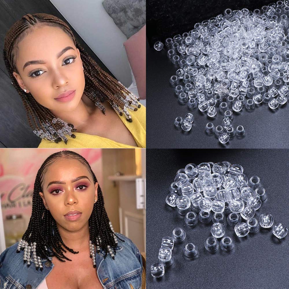 Set 50 hạt vòng trang trí tóc bện Dreadlock DIY bằng nhựa resin màu trong suốt/đen/trắng lỗ to cho phụ nữ/bé gái