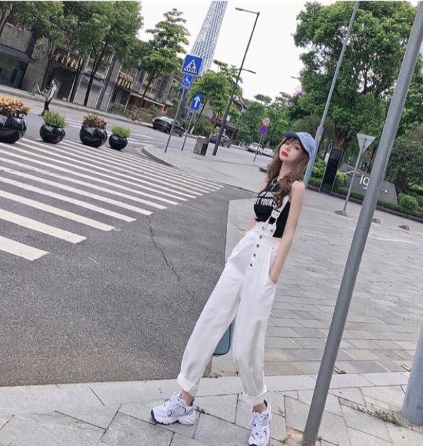 (Order) Quần Jeans yếm đính nút Ulzzang | BigBuy360 - bigbuy360.vn