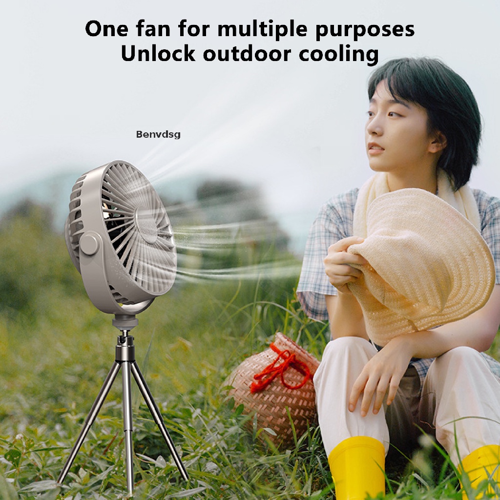 Quạt ba chân cắm trại ngoài trời đa chức năng có thể gắn đèn ban đêm