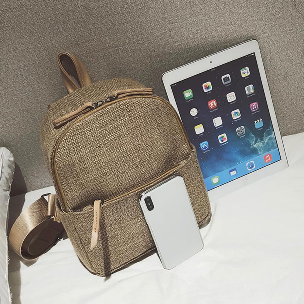 Fiesta_Retro Straw Linen Small Zipper Backpack for Women Shoulder Travel Schoolbag☆