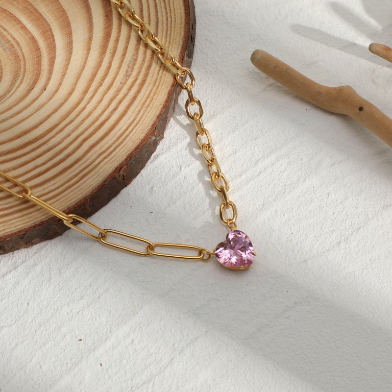 Dây Chuyền Thép Titan Mạ Vàng Hồng 18K Đính Kim Cương Nhân Tạo Kiểu Dáng Đơn Giản Sang Trọng Cho Nữ
