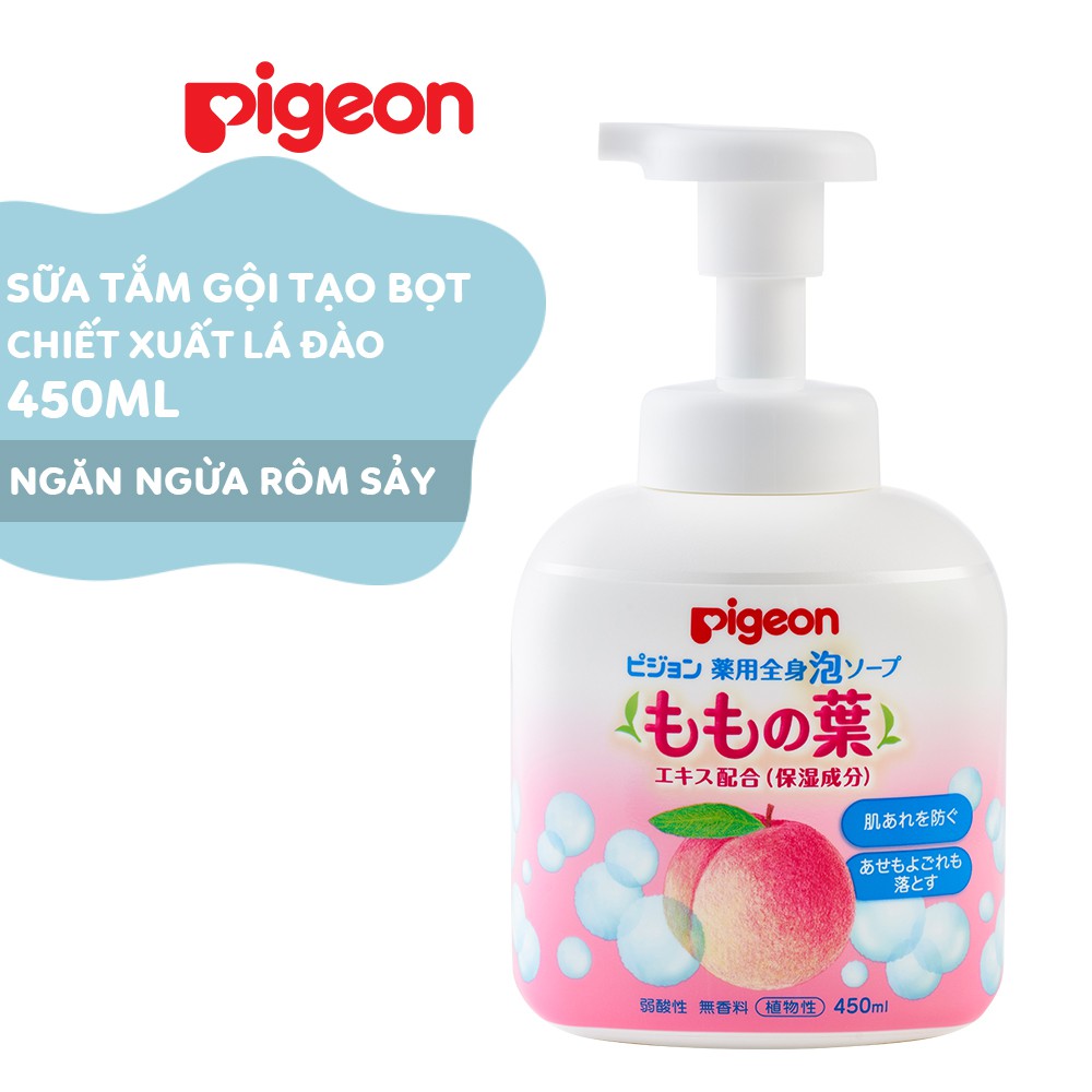 [GIẢM GIÁ ĐẾN 65%] Sữa tắm gội tạo bọt chiết xuất lá đào Pigeon 450ml (HSD: 01/2024)