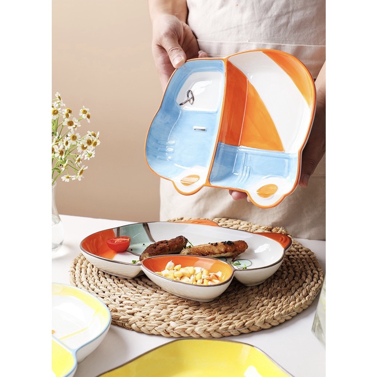 Bát đĩa decor gốm sứ siêu xinh khay ô tô đựng đồ ăn siêu kute