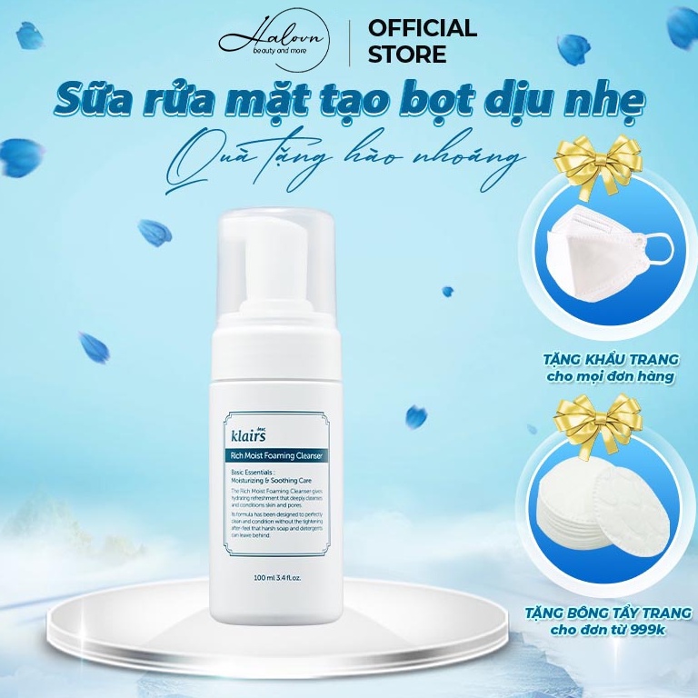 Combo Sữa rửa mặt Dear Klairs Rich Moist 100ml và mặt nạ Dear Klairs Midnight Blue Calming giảm mụn 