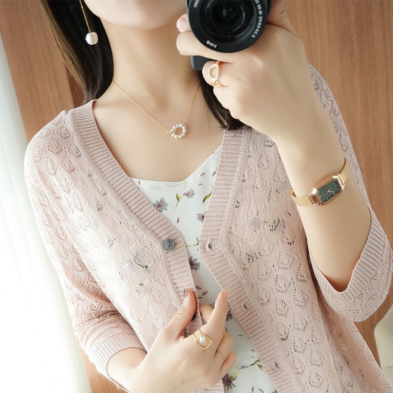Áo Khoác Cardigan Dệt Kim Mỏng Chống Nắng Thiết Kế Khoét Lỗ Thời Trang Xuân Thu Thiết Kế Mới Cho Nữ
