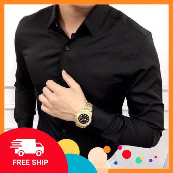 Áo sơ mi nam nữ dài tay Unisex Basic TEKO màu trắng và đen sơ mi lụa học sinh mịn mát form rộng suông | BigBuy360 - bigbuy360.vn