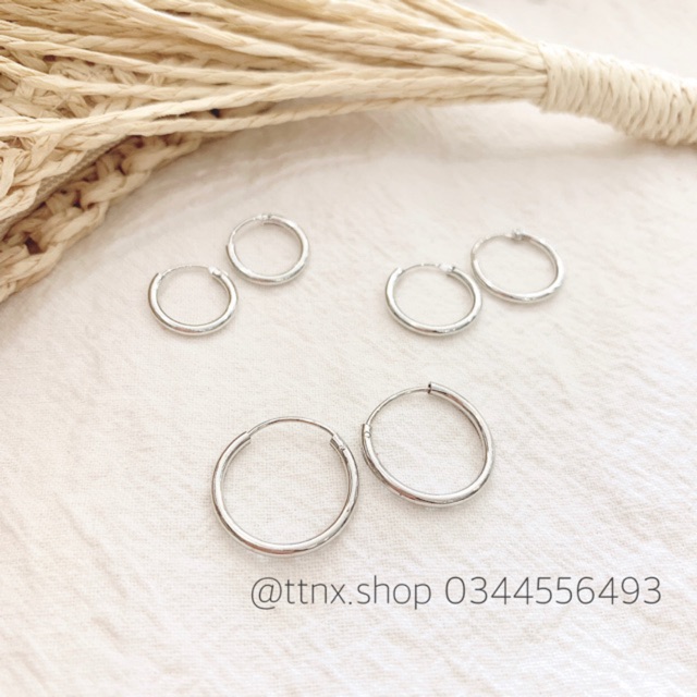 Khuyên tai bạc tròn nhỏ unisex ⚡FREESHIP⚡ 3 size 10mm, 15mm, 18mm
