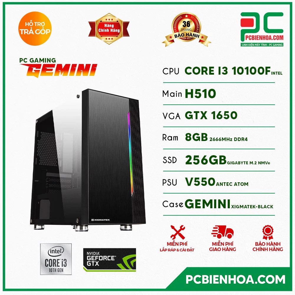 PC GAMING GEMINI ( CORE I3 10100F / H510 / GTX1650 / 8GB / 256GB ) | WebRaoVat - webraovat.net.vn