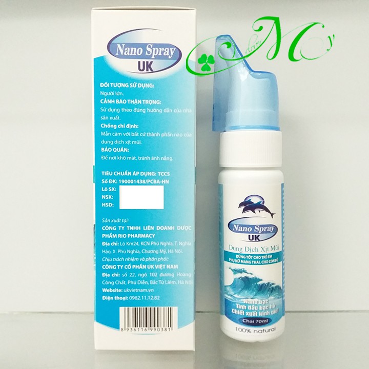 Xịt rửa mũi chứa nano bạc Nano Spray UK - Rửa sạch mũi  xoang cho mọi lứa tuổi