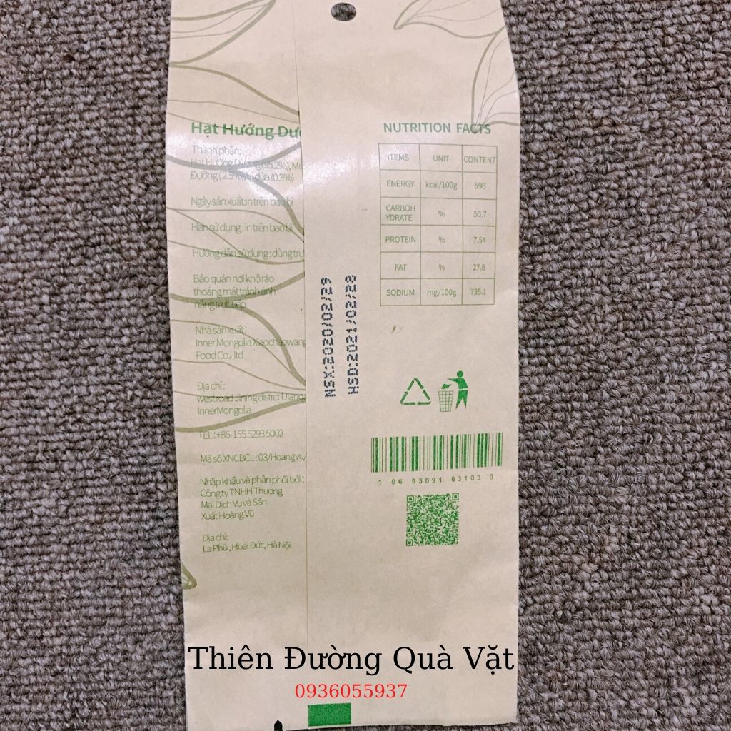 Hướng Dương Vị Dừa [Mỹ Vị] Hàng Nhập Khẩu Gói 40g Hạt Siêu To Siêu Ngon