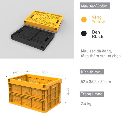 Rổ nhựa đựng trái cây hoặc hàng may mặc, Sọt gấp gọn Living On