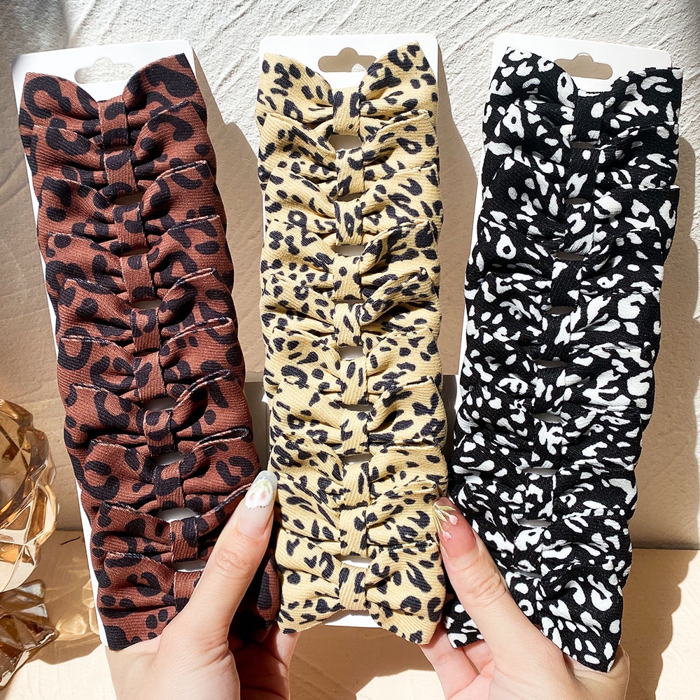 KIDSBOWS Set 10 Kẹp Tóc Nơ Họa Tiết Da Báo Dễ Thương Cho Bé Gái