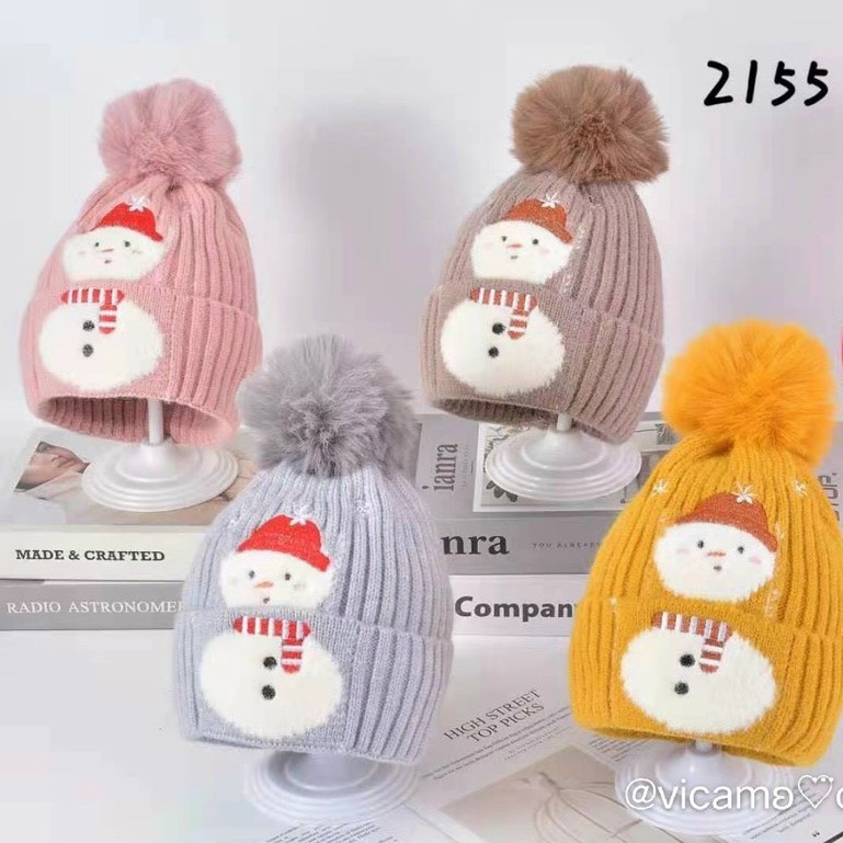 Mũ beanie, mũ len cho bé hình người tuyết dày dặn đính quả bông dễ thương phù hợp cho cả bé trai và bé gái