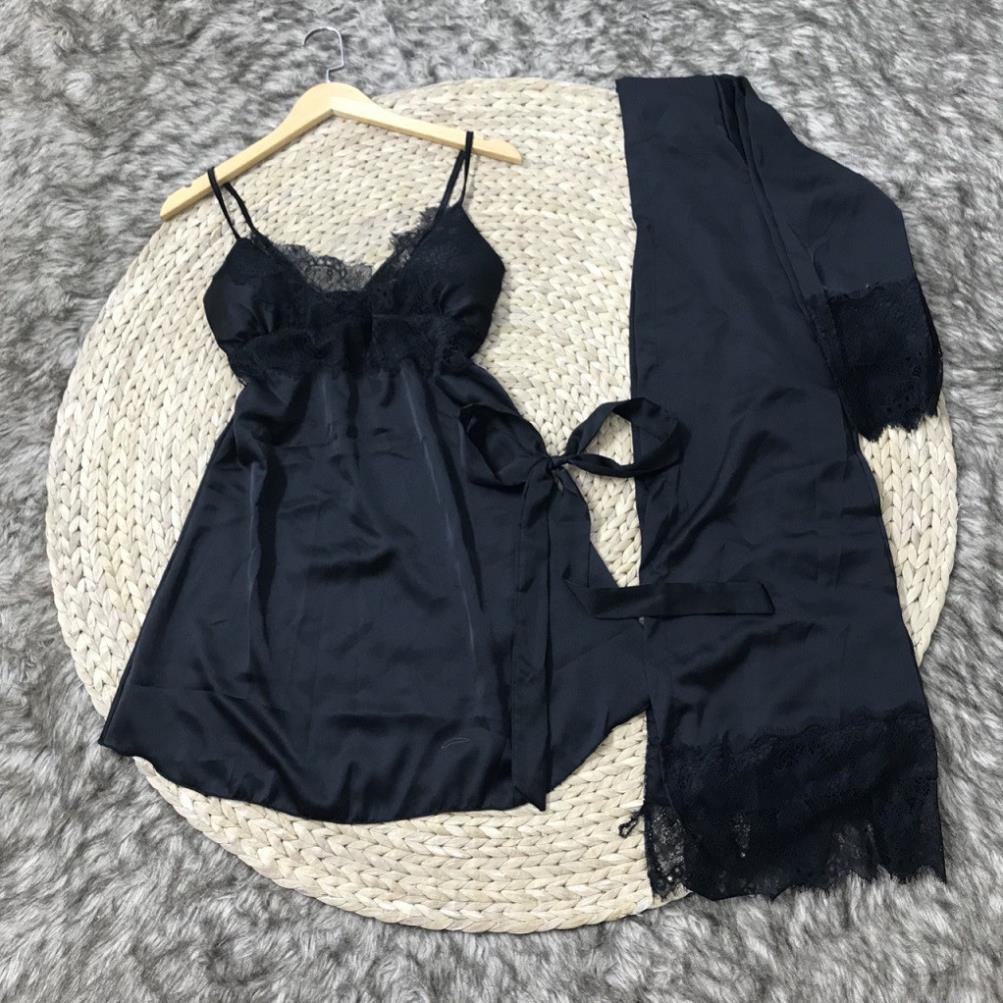 Váy Ngủ Sexy -FREE SHIP-  Váy Ngủ sexy Kèm Áo Choàng Vải Satin Chất Siêu Mát Dáng Siêu Xinh <SALE 50%> | BigBuy360 - bigbuy360.vn