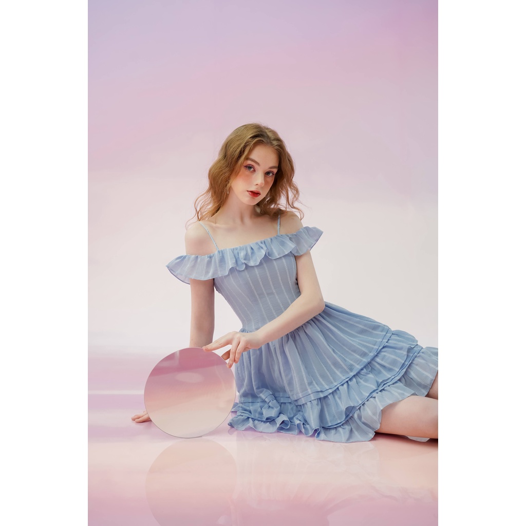 Váy liền nữ Méo shop hai đây trễ vai dáng xoè phong cách Hàn Quốc Sanny