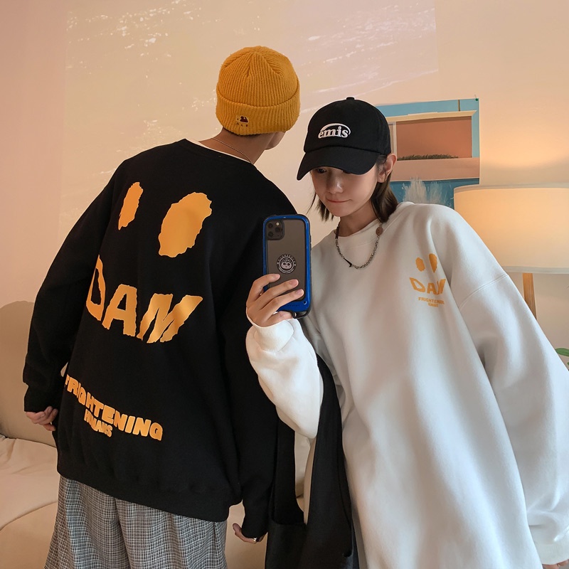 Áo Sweater Tay Dài Dáng Rộng In Chữ Phong Cách Hàn Quốc