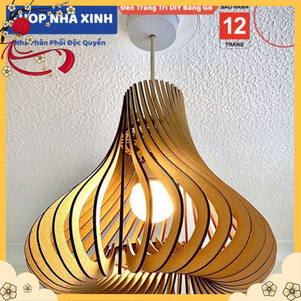 Đèn Trang Trí  ⚜️FREESHIP⚜️ Đèn Thả Trần Hình Quả Roi Bằng Gỗ Láp Ráp [Tặng Bóng Đèn]