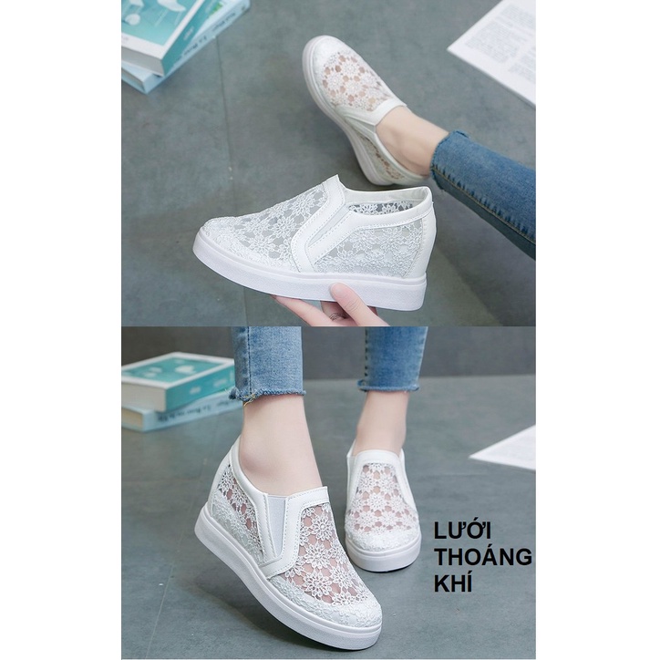 [CHẤT LƯỢNG_CÓ TRỢ SHIP] Giày độn đế nữ, giày slip on nữ đế độn lưới V10 ren hoa êm chân, hàng Quảng Châu loại 01 S080