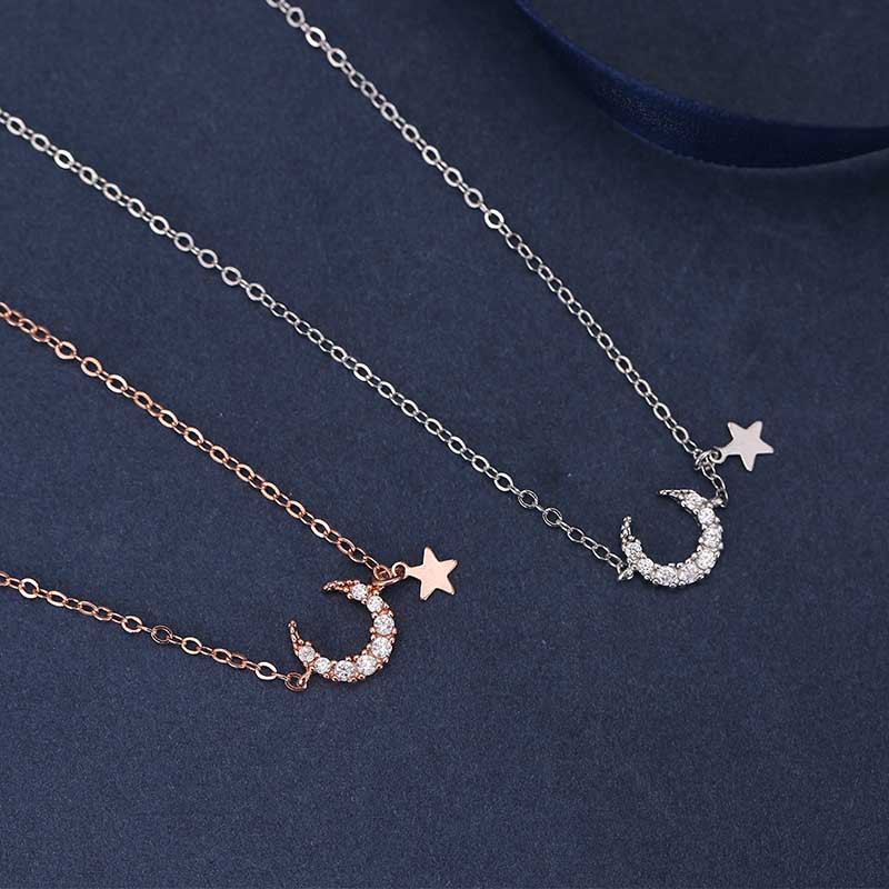 Dây chuyền phối mặt hình mặt trăng và ngôi sao đơn giản B752