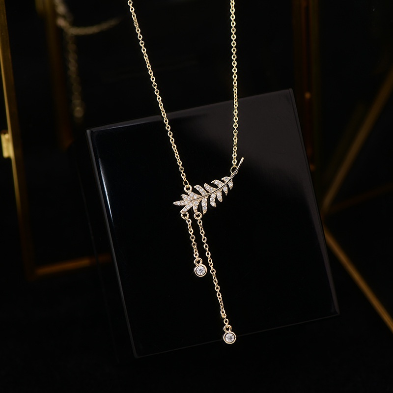 Vòng cổ Tua Rua Mặt Lá Đính Đá Zircon Phong Cách Nhật Bản Thời Trang Cho Nữ