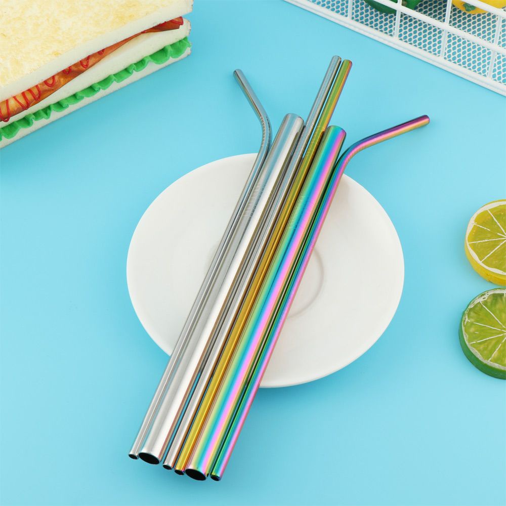 Set 4/6/8 Ống Hút Bằng Thép Không Gỉ Có Thể Tái Sử Dụng Kèm Cọ Vệ Sinh