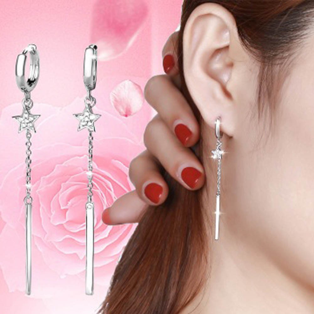 Khuyên tai dáng dài đính đá mặt hình ngôi sao dễ thương