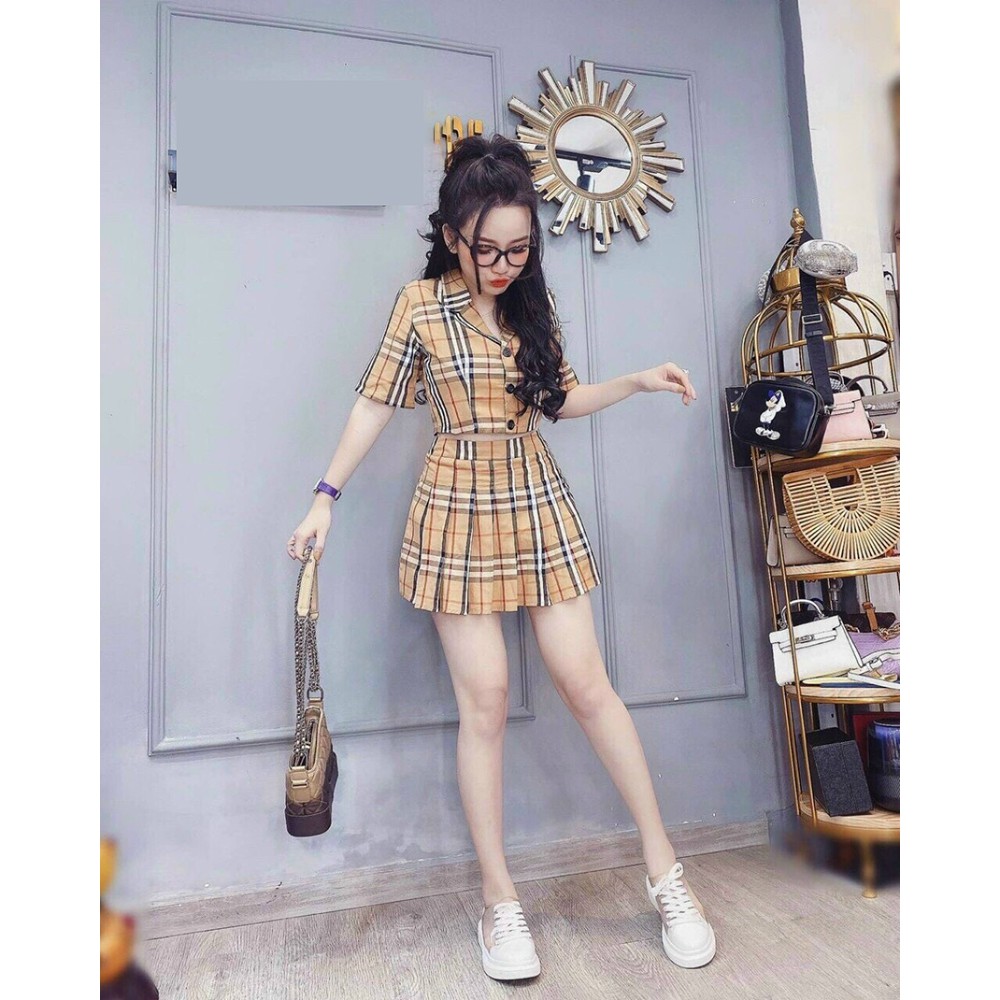 Set Chân Váy Đẹp - Set Chân Váy Caro Có Lót Kèm Áo Vest Nút Cài Thật, Mặc Đẹp Khi Đi Chơi ,Hẹn Hò - Dressery Store
