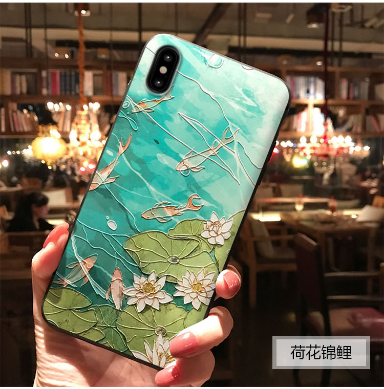 Dập nổi 12 Apple 11 vỏ điện thoại di động pro Trung Quốc gió max Flower Bird xs áp dụng iPhone retro mini bao gồm tất cả